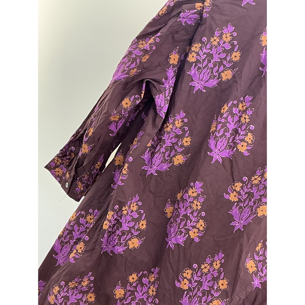 Entro Glinda Dress Brown Purple Floral Block Print Midi Ruffle Henley Large NEW - Picture 14 of 15